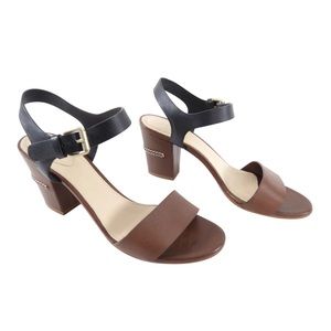Chloe Cognac Brown and Black Leather Heel Sandals Size 9.5